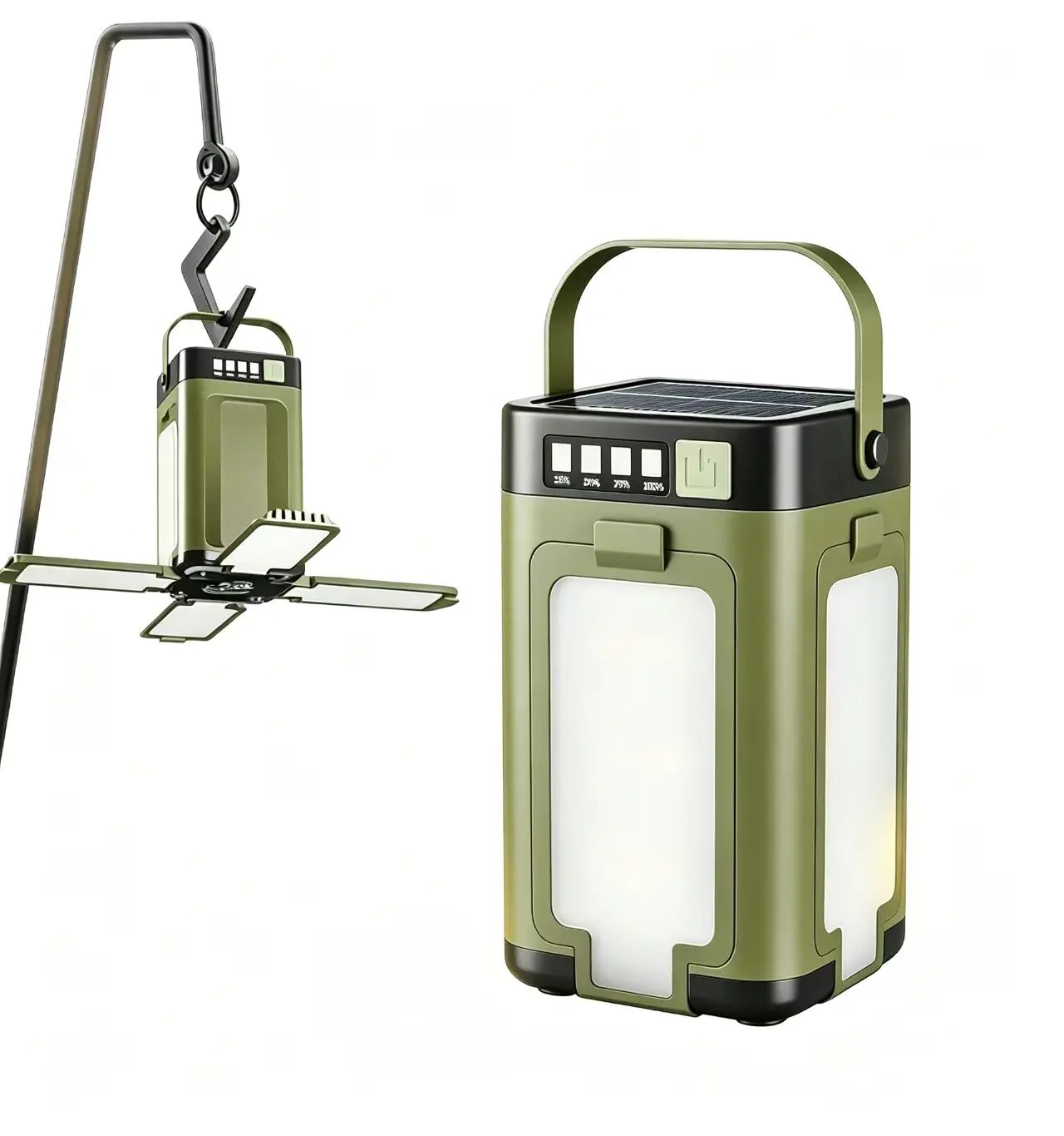 LED Camping Lantern Rechargeable, Camping lamp IPX4 Waterproof Solar Camping Light with Type-C Charging, 4000mAh Power Bank, 4-Panel Expandable Flashlight, 6 Modes for Hurricane Emergency, Power Outage, Hiking,work