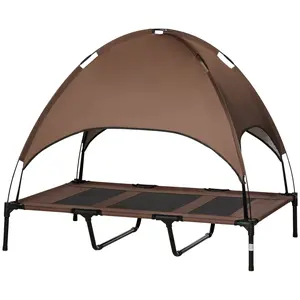 48" x 36" Elevated Portable Dog Cot Cooling Pet Bed with UV Protection Canopy Shade, Coffee