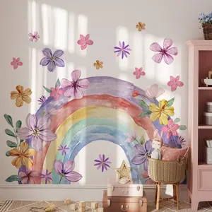 Watercolor Flower & Rainbow Pattern Wall Sticker, 2 Counts/set Self Adhesive Wall Decal, Decorative Sticker for Home Living Room Bedroom, Sticker Pack, Art Stickers