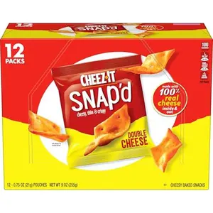 Cheez-It Snap'd Cheese Cracker Chips, Thin Crisps, Lunch Snacks, Double Cheese, 9oz Box (12 Pouches)