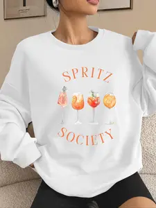 Women's Cartoon & Letter Print Drop Shoulder Sweatshirt, Casual Long Sleeve Round Neck Pullover for Fall & Winter, Ladies Clothes for Daily Wear