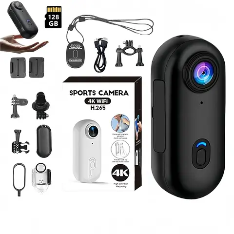 ALANO 4K Iron Wearable Body Cam - 128GB SD Card Thumb Action Camera, Ultra-Compact Magnetic Rechargeable Metal Waterproof Sports Camera, Hands-Free Mount, Charging Clip for Biker, Hiking, Vlogging