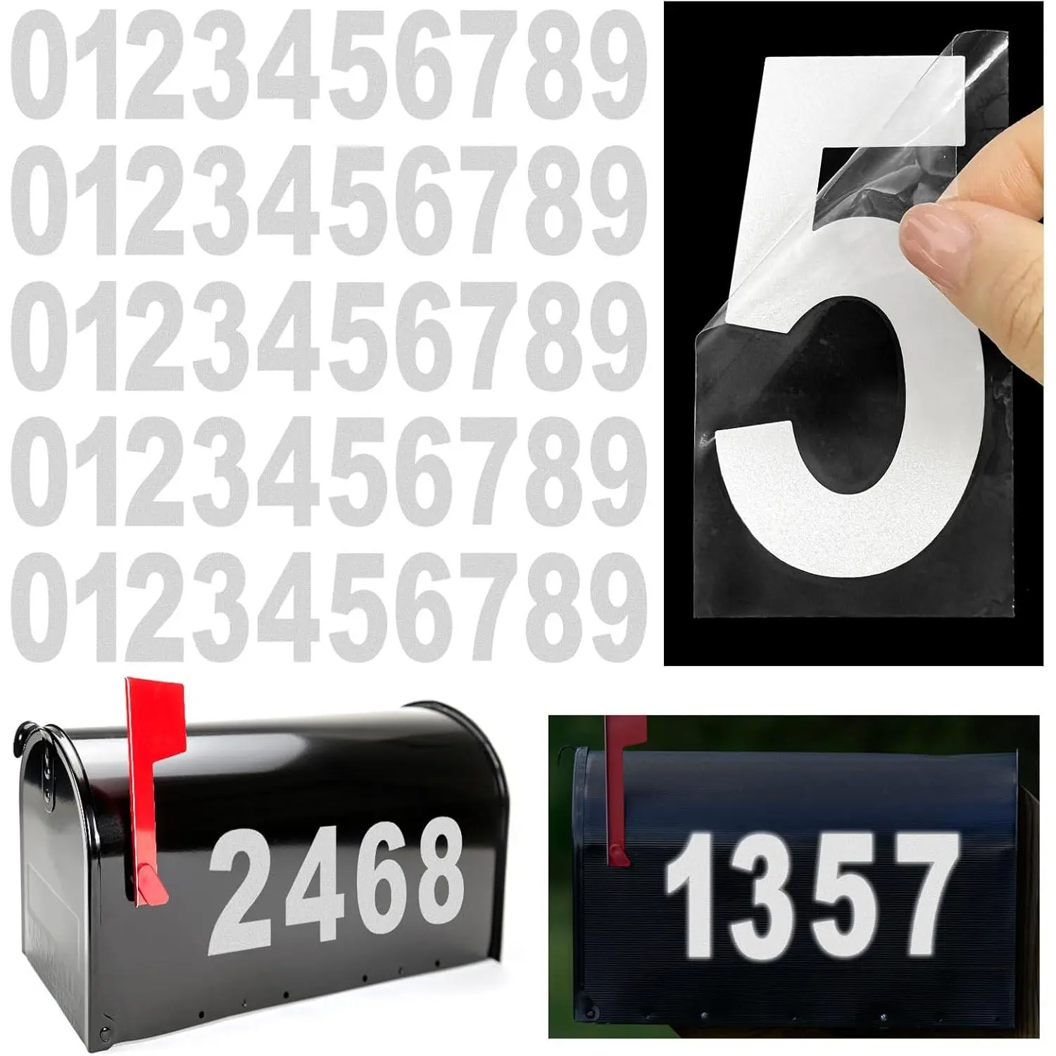 4 inch Reflective Mailbox Numbers Sticker (0-9, 5 Sets) for Outside,  Self Adhesive Vinyl House Numbers for mailbox, Signs, Door, , , , Business, Address Number