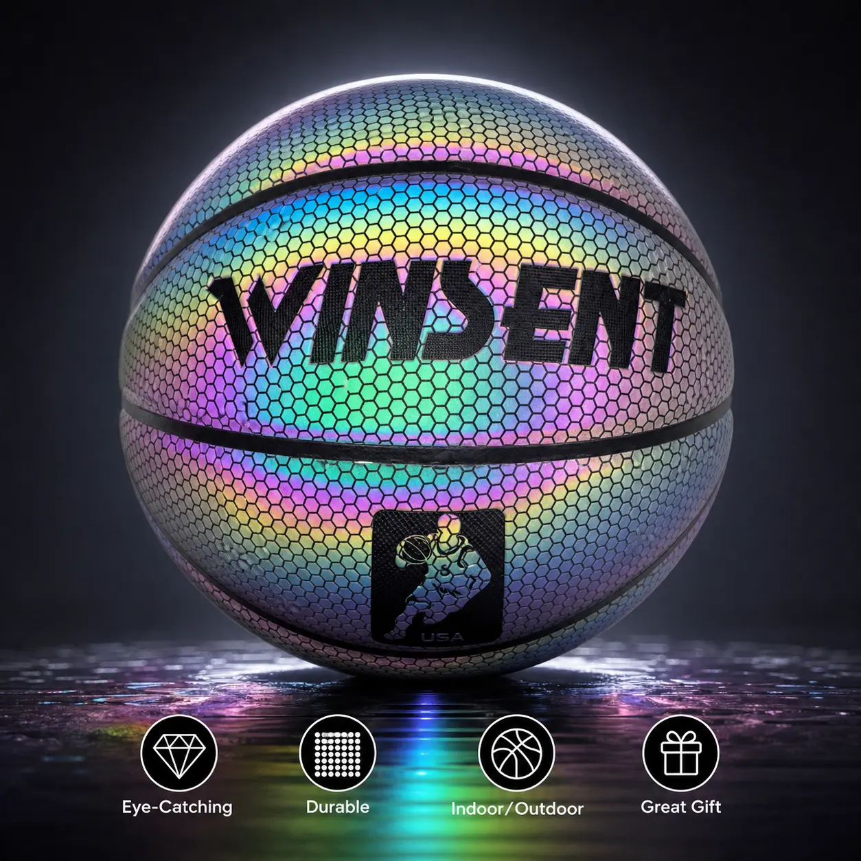 Color Shifting Glow Basketball Indoor Outdoor Recreation Game Ball