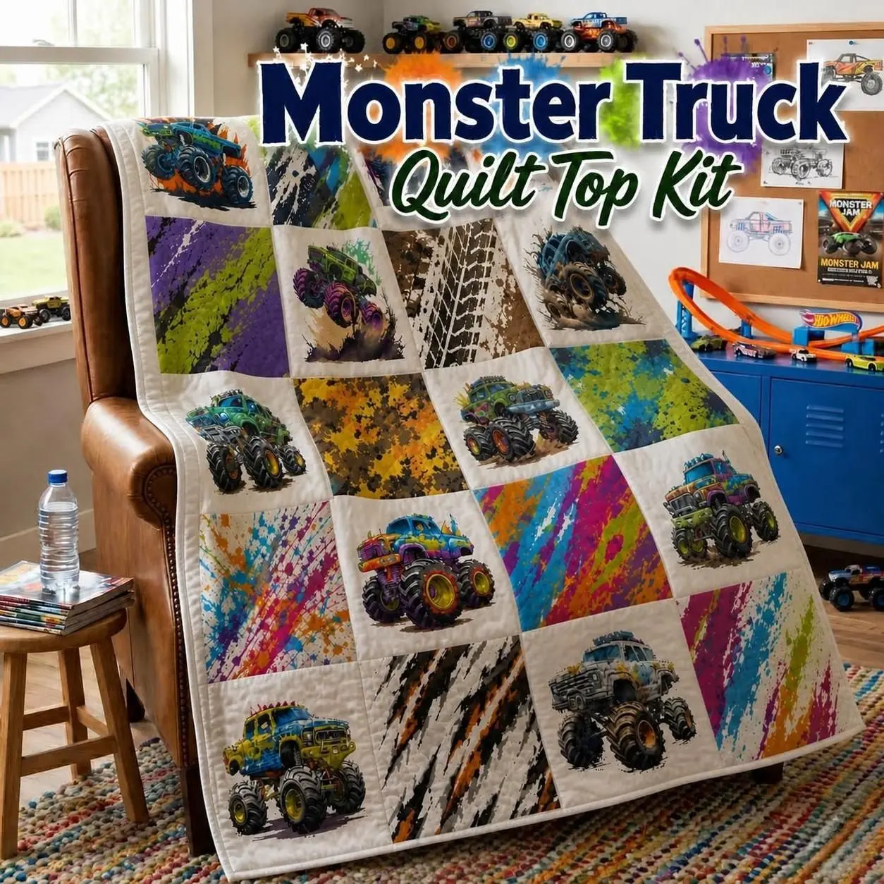 Monster Trucks Quilt Top Kit | DIY Quilt Top Kit for Beginners | Sew A Quilt