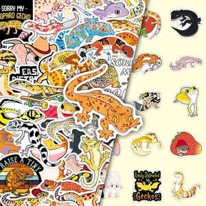 50Pcs Kawaii Gecko Stickers Pack – Adorable Leopard & Crested Gecko Art for DIY Journal, Water Bottle, Laptop, Phone Case, and Scrapbooking