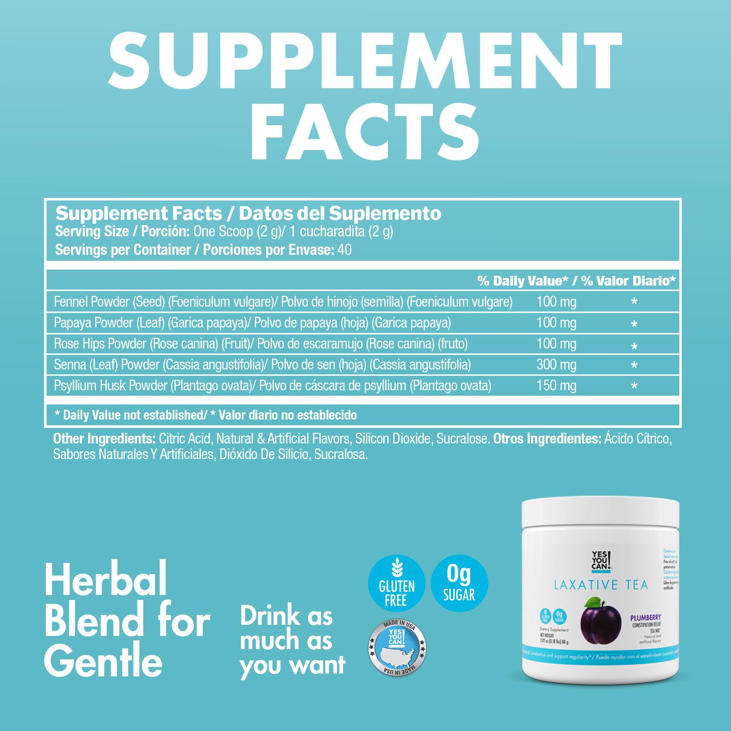 Yes You Can! Laxative Tea - Natural Beverage - Powder