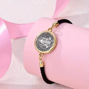 Cord Bracelet with Saint Benedict Medal Adjustable Religious Jewelry for Men and Women
