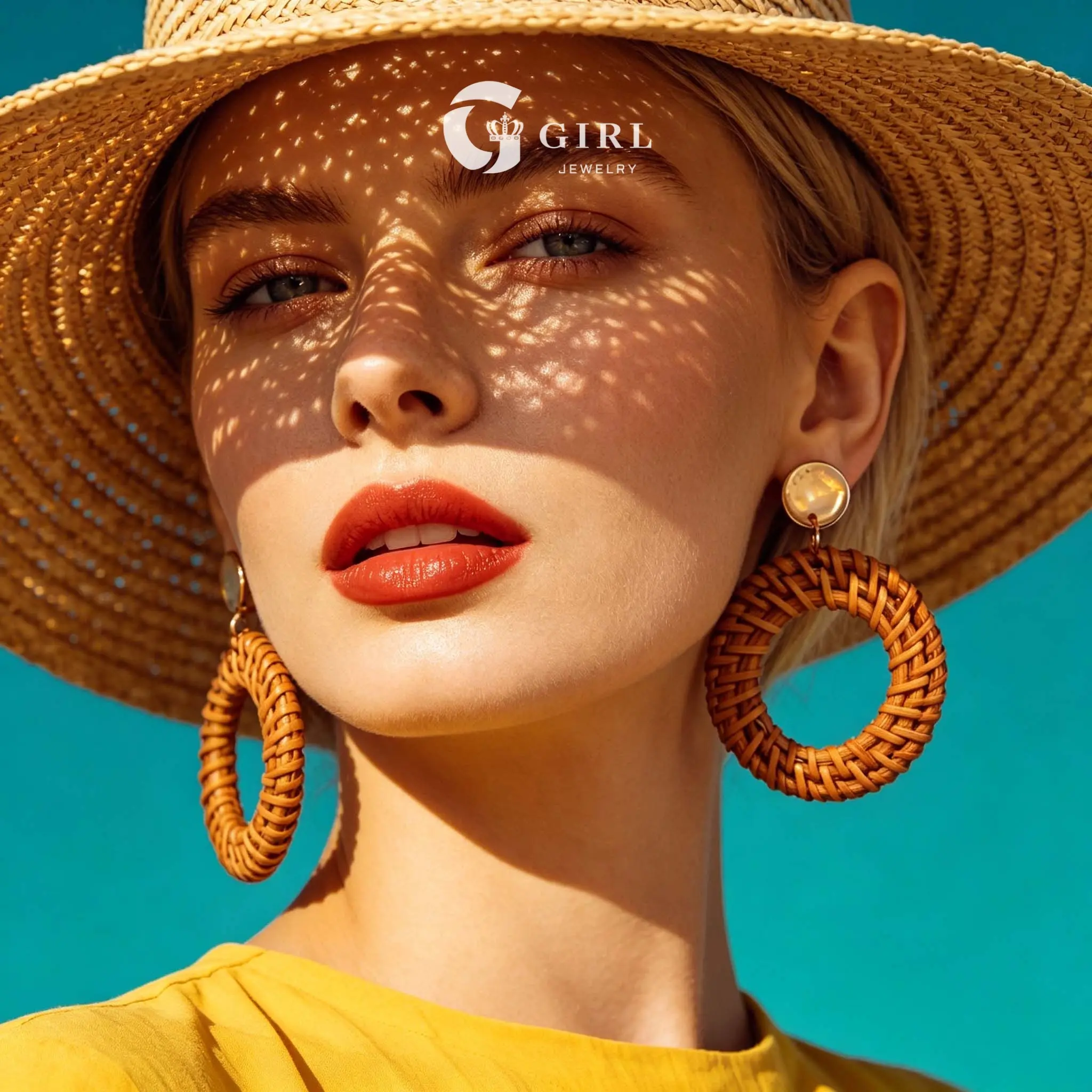 GGIRL  Multiple Style Handmade Raffia Rattan Hoop Earrings Set | Boho Coastal Drop Dangle Earrings for Women | Lightweight Beach Vacation Statement Hoops | Natural Woven Jewelry for Summer & Daily Wear & Beach Party