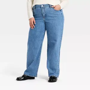 Women's High-Rise Straight Leg Jeans - Ava & Viv Blue Pinstripe 28
