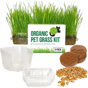 Grass for Indoor s - Growing Kit -   Grass Seeds, Soil and  Containers (Non GMO) - Locally Sourced Seeds! (3 Pack)