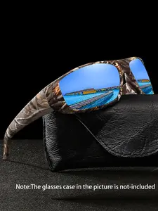 Latest camo square sports cycling sunglasses for men and women, available in multiple colors. Features UV400 lenses for UV protection, suitable for outdoor activities. Classic camo frame with anti-slip rubber nose pads offers fashion and comfort.
