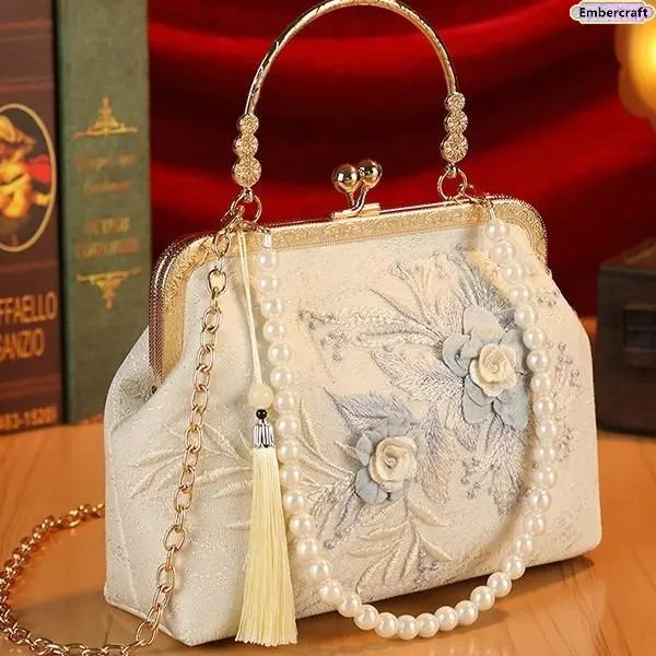 Women's Evening Handbag, Vintage Floral Lace Mesh Clutch with Decorative Clasp for Banquets and Parties, Clutch Purse, Rhinestone Clasp, Aesthetic Handbag, Cute Clutch