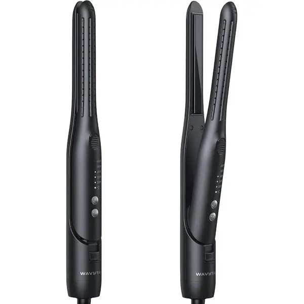 Wavytalk Cool Curl Pencil 0.65" Airflow Curling Iron for Short Hair & Pixie | 360º Cool Airflow Reduces Damage, Anti-scald, Precise Root Styling Control, 2-in-1 Small Flat Iron & Curler, Black