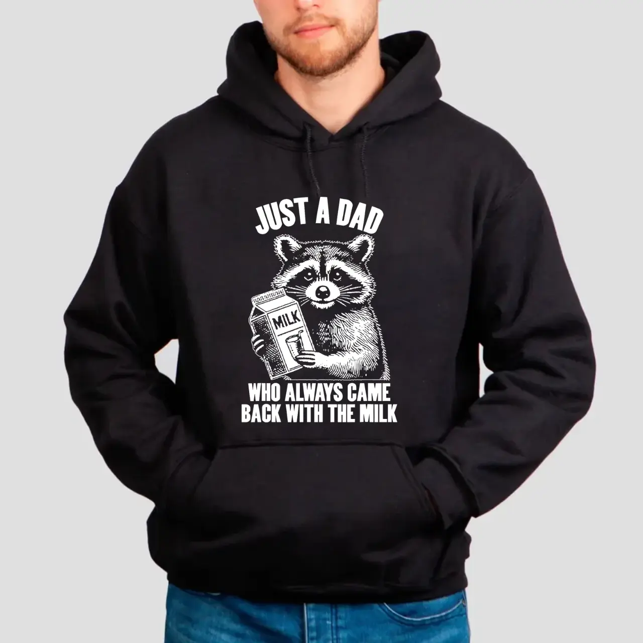 Just A Dad Who Came Back With The Milk Father's Day Raccoon Shirt Sweatshirt Hoodie, Dark Humor Minimalist Funny Milk, Short Slee Tee Christmas