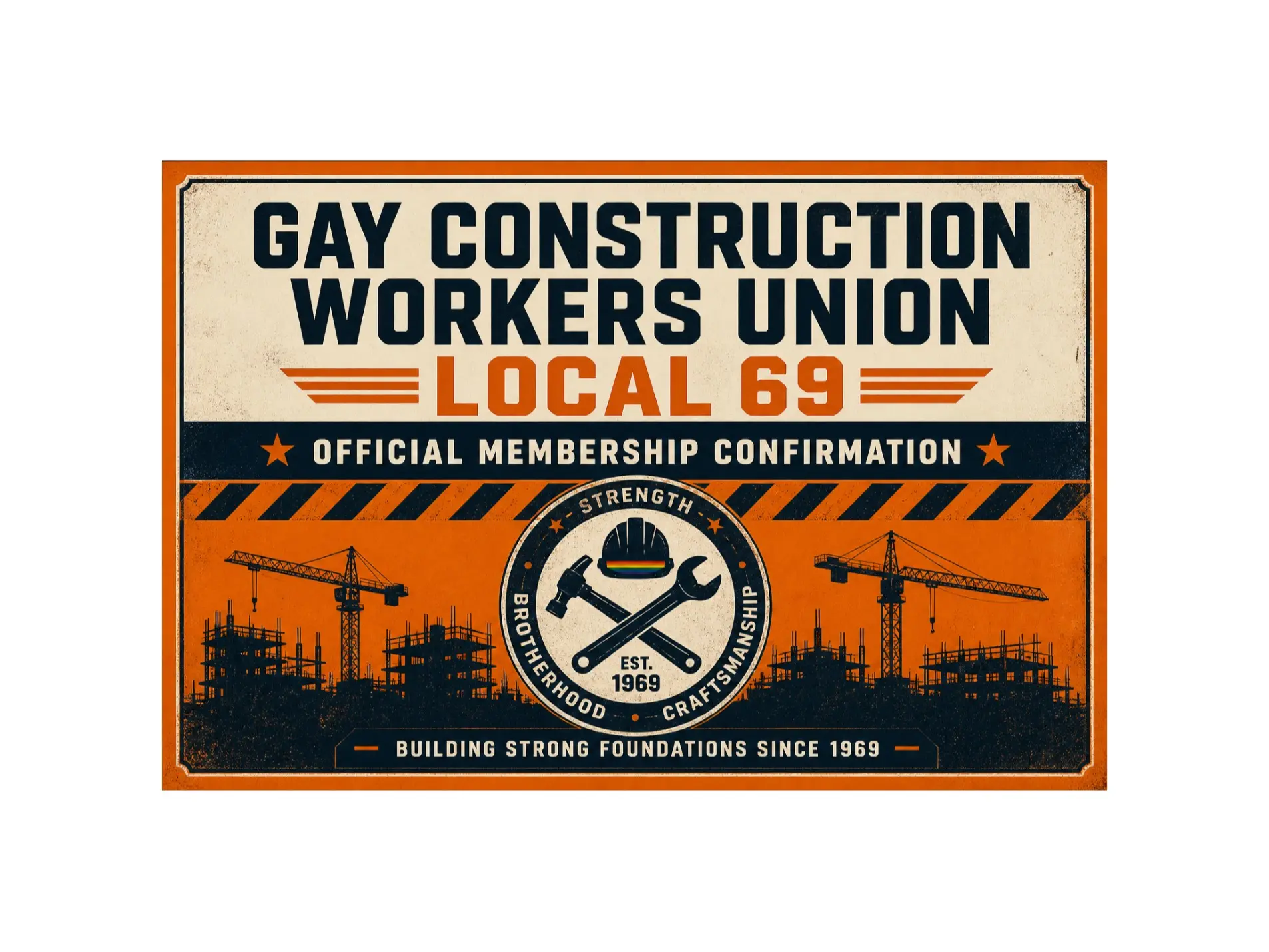 Gay Construction Workers Union Local 69 Prank Postcard – Funny Membership Notice – Anonymous Joke Mail