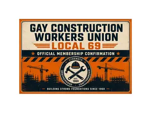 Gay Construction Workers Union Local 69 Prank Postcard – Funny Membership Notice – Anonymous Joke Mail