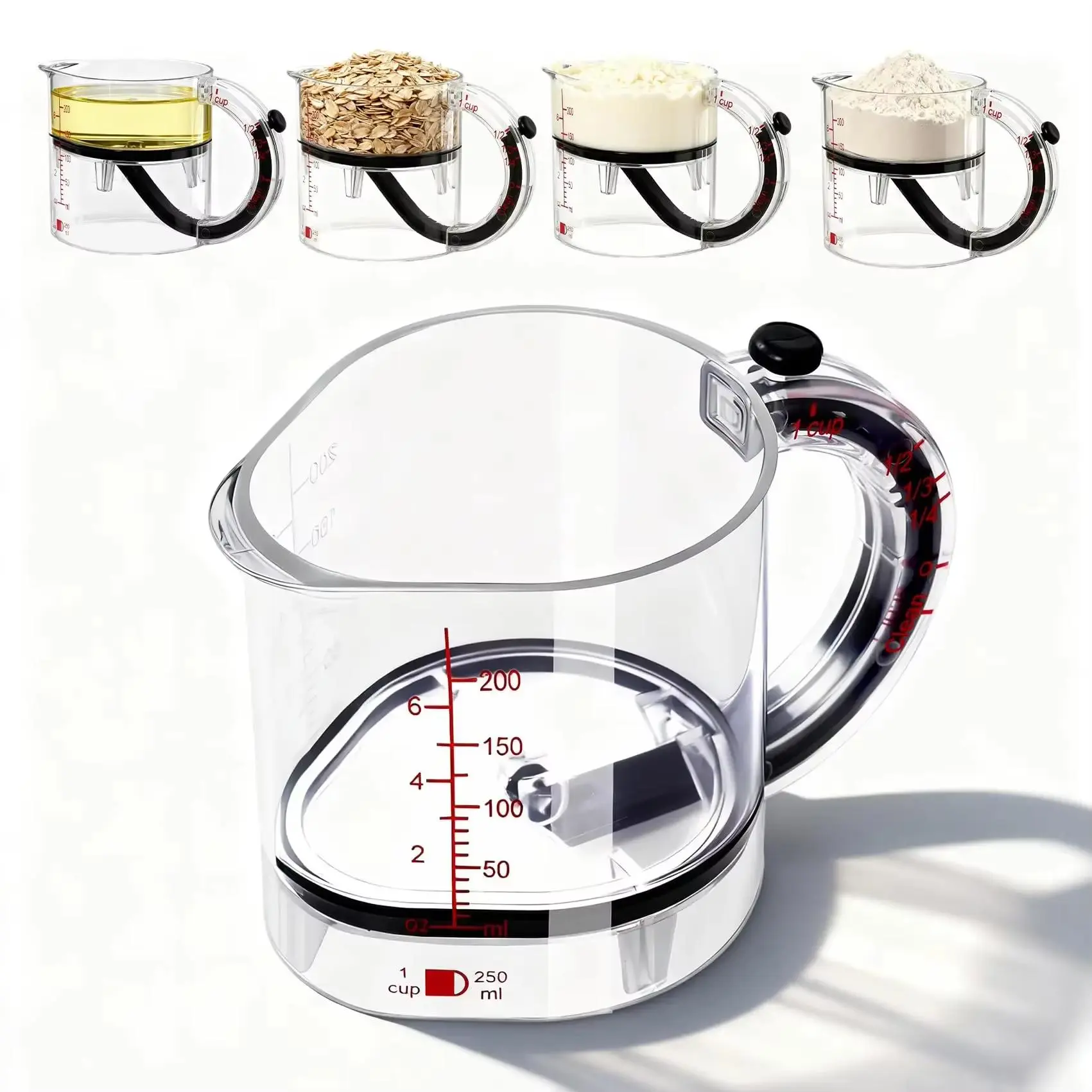 Adjustable Measuring Cup Multi-Functional Measuring Cup with Scraper-Style Seal Base Measurings Cube Cups for Cooking Kitchen NONE