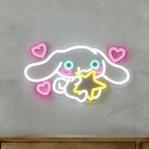 Cute Cartoon Dog Star LED Neon Light Decor, Dimmable Wall Mounted Lamp for Kids Room, Bedroom, Living Room, Study Decoration