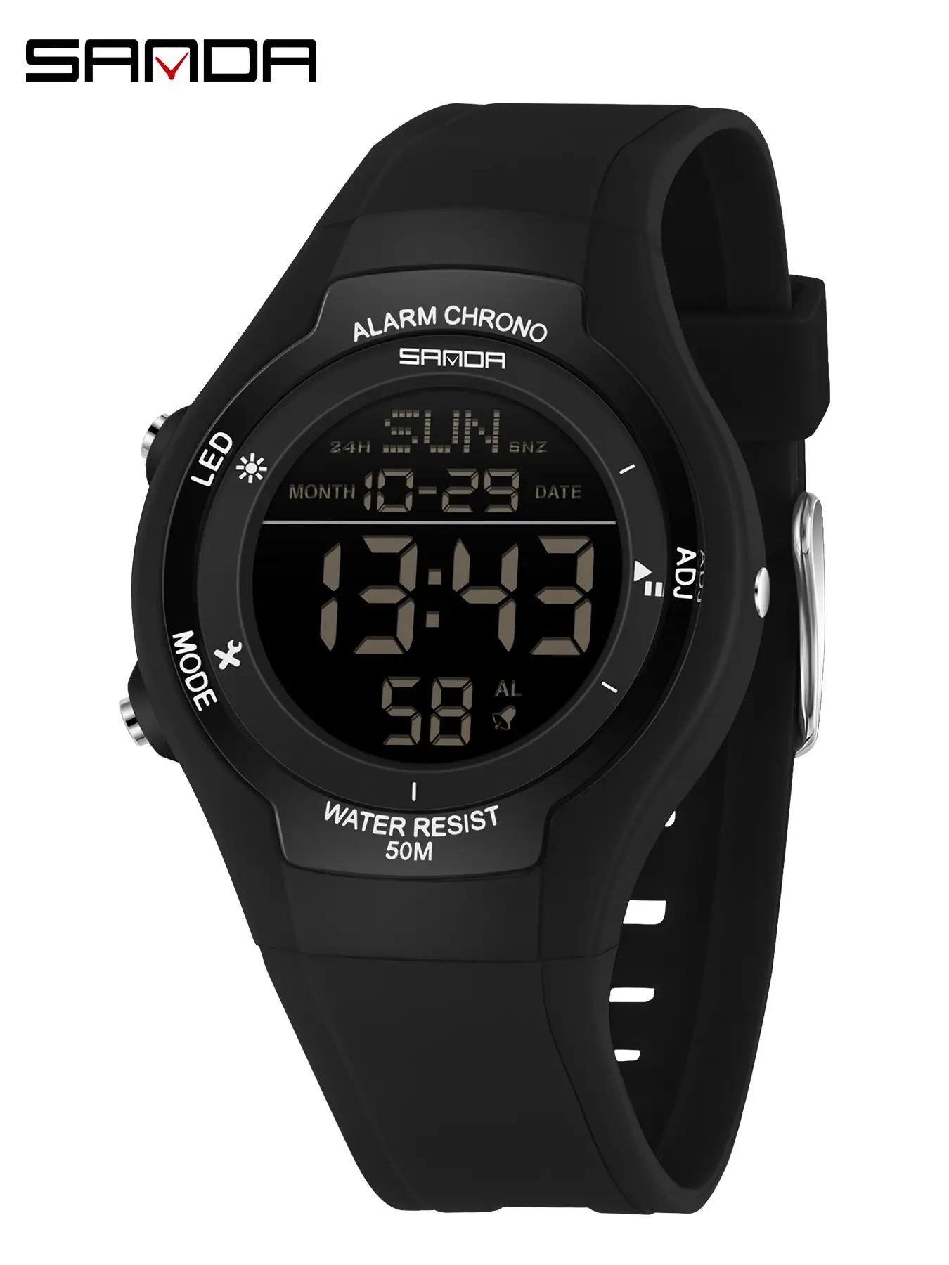 Sanda Simple Large Dial Watch, Multifunctional Student Sports Digital Wristwatch, Three Time Zones Alarm Clock, Waterproof Electronic Watch, Fashionable Waterproof Watch