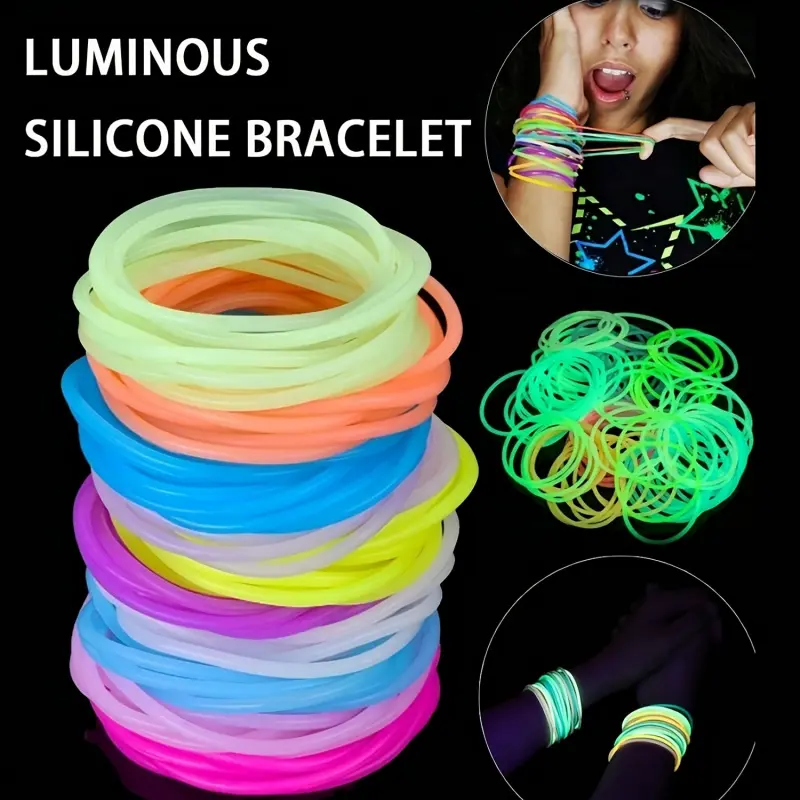 Gift for Her/Him 30 Pack Colorful Jelly Bracelets Rainbow Glow-in-the-Dark Elastic Gummy Bracelets Hair Ties Adult Glowing Party Favors (Random Color)