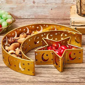 1pc Ramadan Serving Tray, Islamic Dessert Plate, Star Moon Design, Party Decoration, Food Storage Container, Display Rack, Snackplate