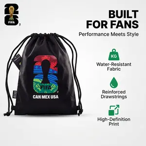 FIFA World Cup 2026 Licensed Drawstring Backpack Bag, Sports Gym Sackpack for Adults Men Women Outdoor Travel (Black+Colorful)
