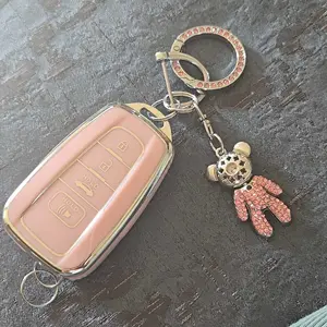 Car Key Case, Rhinestone Bear Decor Car Key Protector, Soft TPU Key Protective Cover, Car Accessories for Toyota RAV4 Camry Corolla Avalon C-HR Prius GT86 Highlander #TOP PICKS