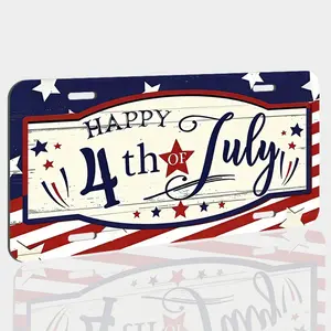 1pc Independence Day Themed Aluminum License Plate Hanging Decoration, "Happy 4th Of July" Design, 11.8×5.9 Inch, Ideal Independence Day Gift, Home, Wall, Car, Room, Festival, Atmosphere Decoration