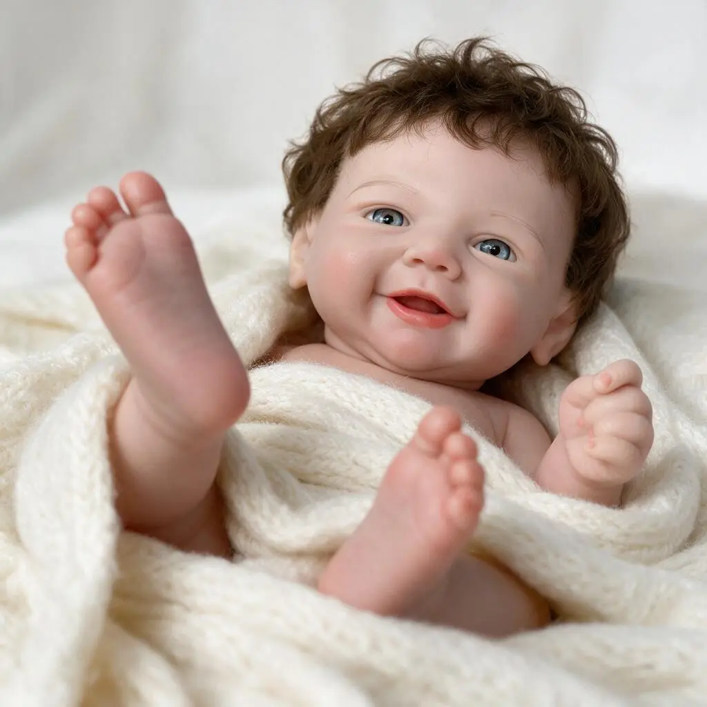 18 Inches Full Body Silicone Reborn Baby Doll, Hand Rooted Realistic Hair Lifelike Newborn Doll, Real Skin Texture Soft Silicone Collectible Art Doll, Handmade Real Touch Reborn Doll Gift for Collectors & Decor Display