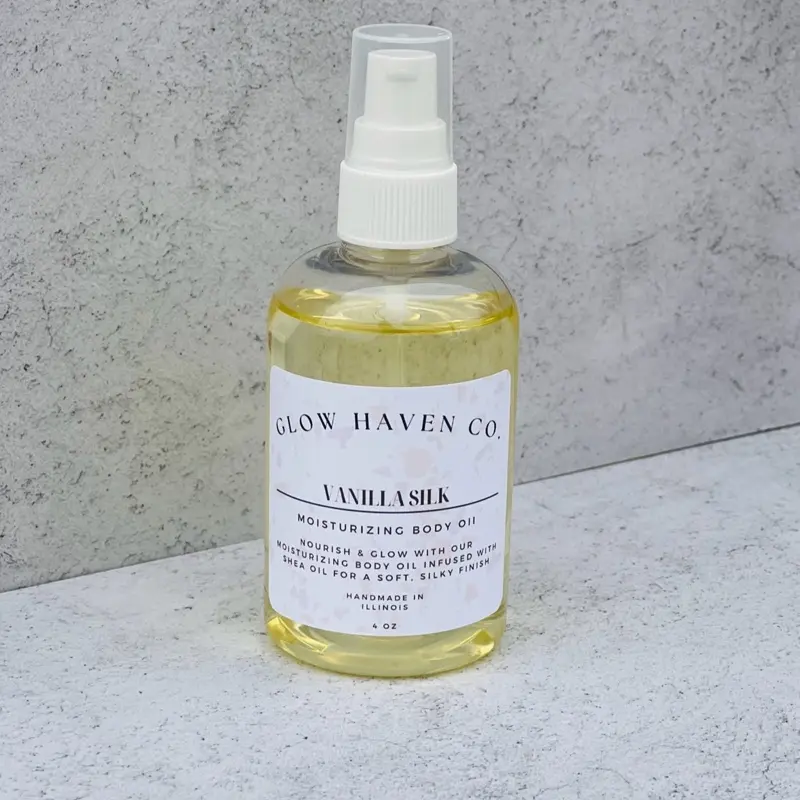 Glow Haven Co. Vanilla Silk Body Oil - Luxurious 4 oz Moisturizing Formula with Vanilla & Brown Sugar  Scent Moisture Silky
