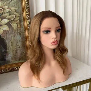 Lovestory Adelaide Hair Synthetic Lace Front Wig Bob Style 13x4 - Medium Length Wavy Brown Color for Stylish Look