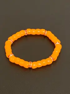 Orange Bead Bracelet, Colorful Pony Bead Rhinestone Bracelet