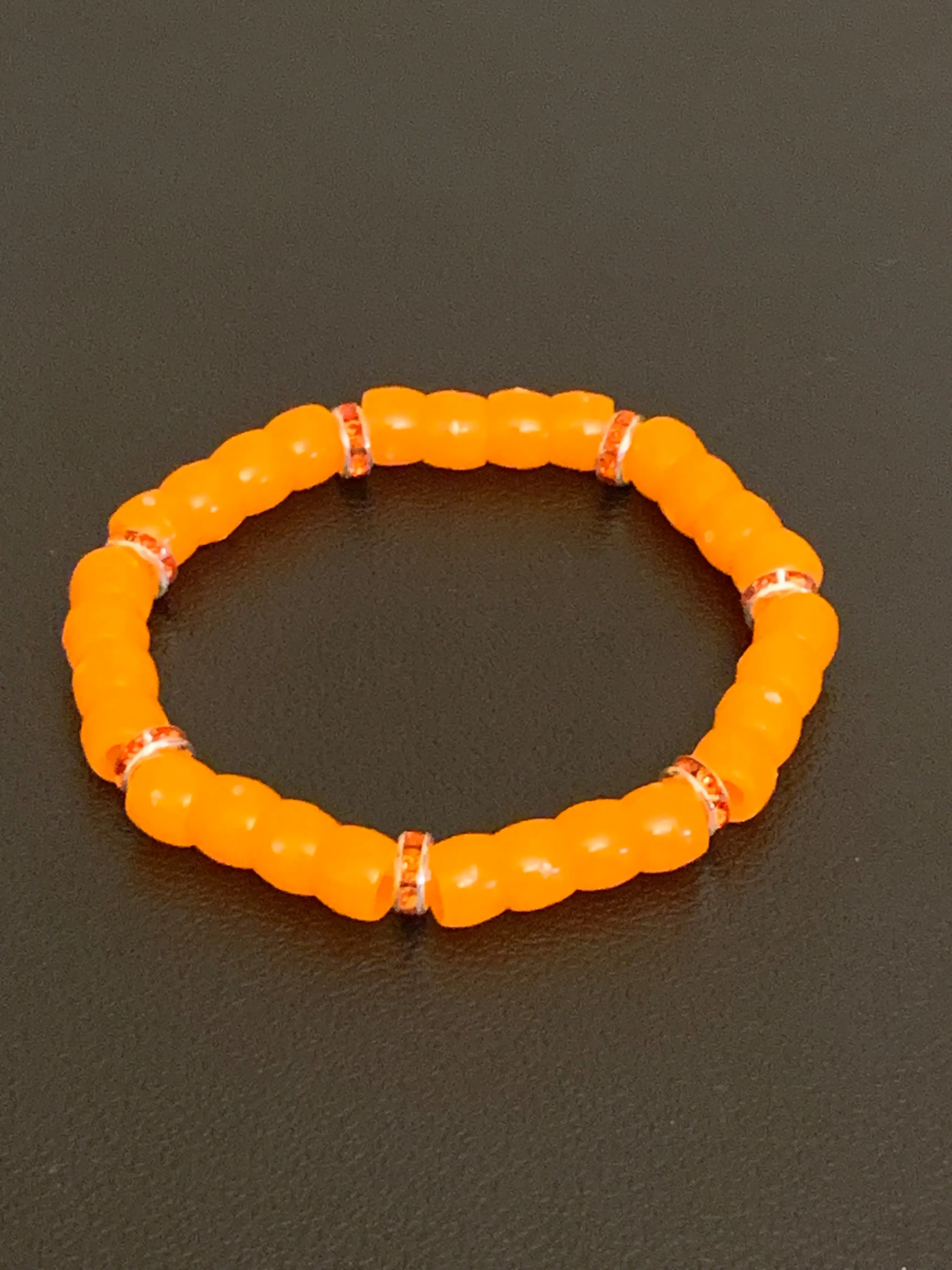 Orange Bead Bracelet, Colorful Pony Bead Rhinestone Bracelet