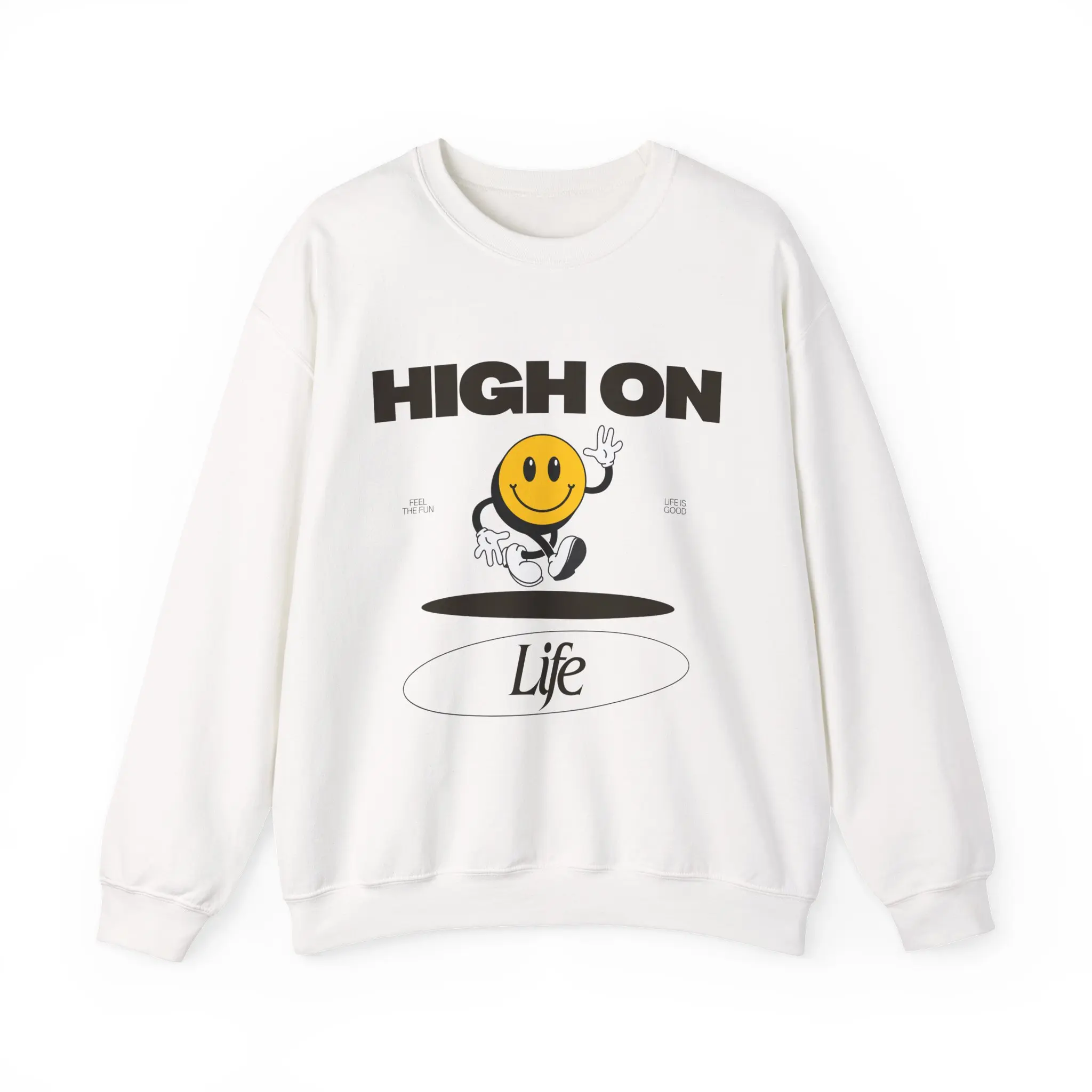 High On Life smiley face sweatshirt | Retro yellow smile graphic crewneck