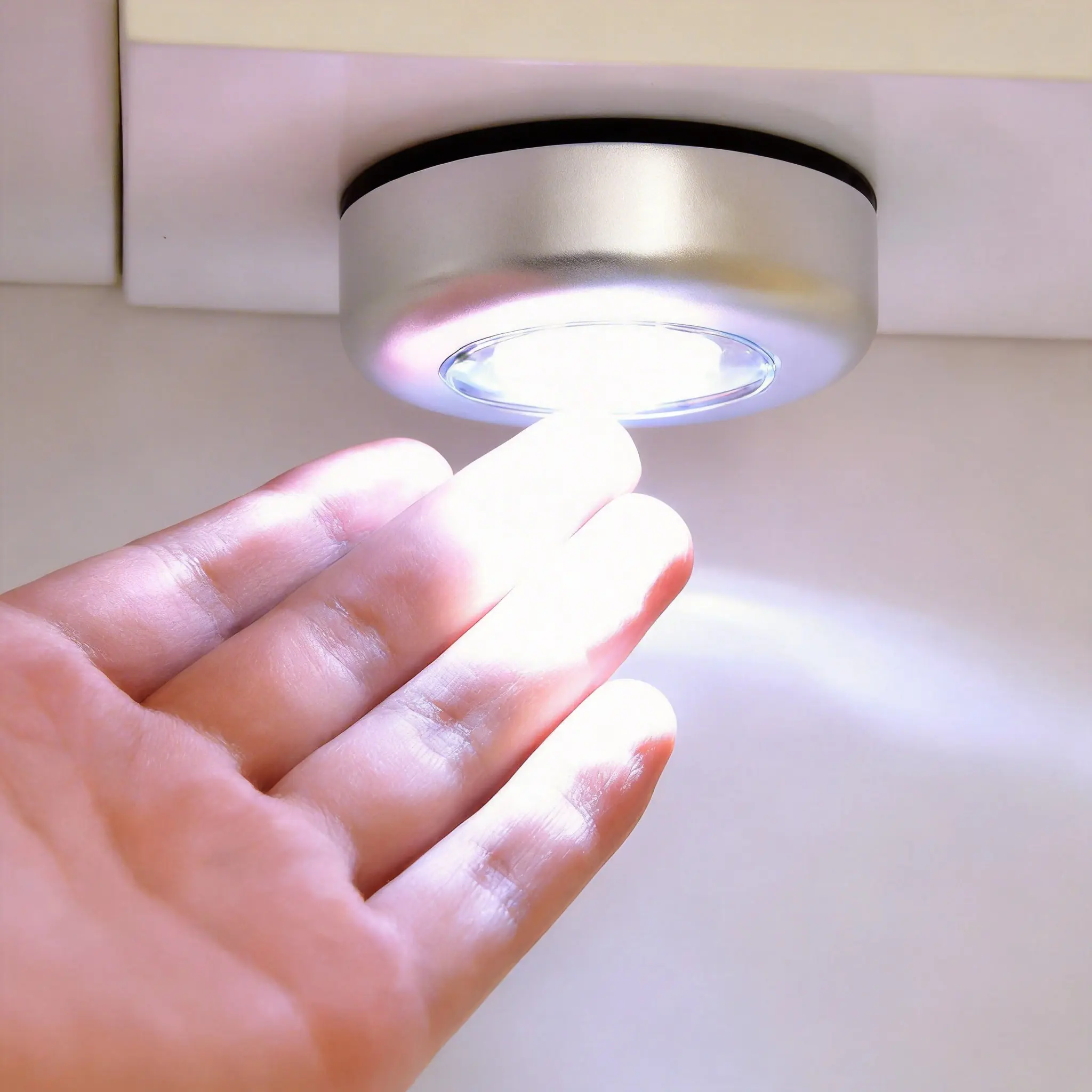 RainTap Touch-Activated LED Night Light - Battery-Operated, Small Size, Sticky Base Portable Lamp for Closet, Cabinet, Round Shape