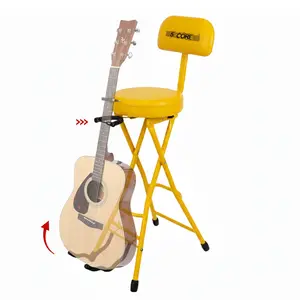 5Core Guitar Stool 3.15" Padded Chair w Backrest Foldable Music Seat Built in Foot Rest Guitar Stand