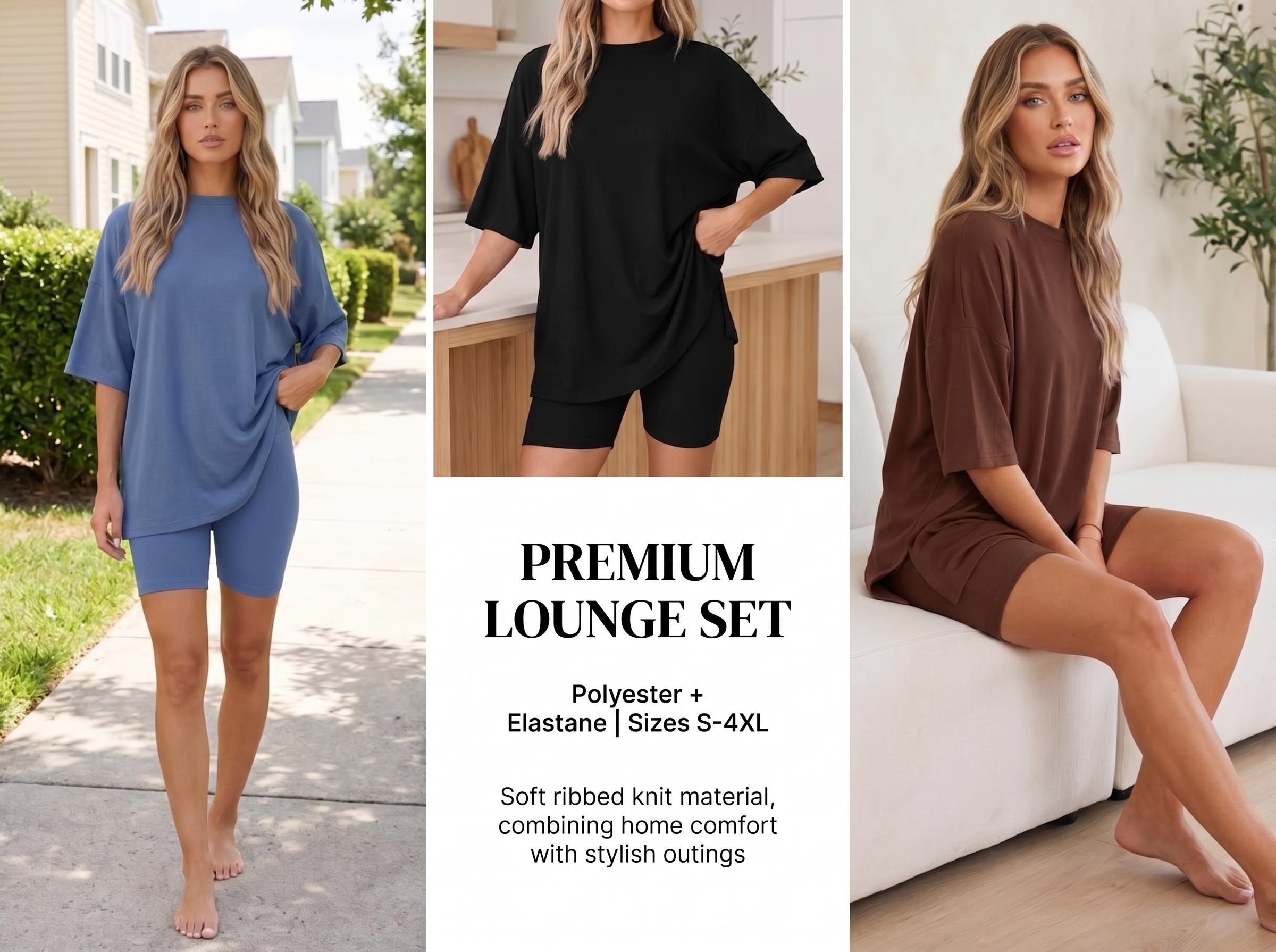 Crewneck Two-Piece Set For Women(S-4XL) Summer Casual Oversized Split Hem T-Shirts & Right-Side Patch Pocket Fitted Shorts Minimalist Lounge Wear Comfy Homewear Cozy Pjs