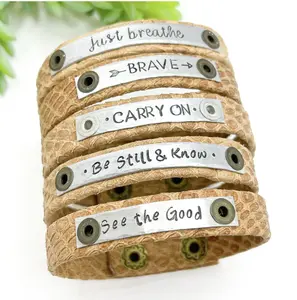 Create Hope Cuffs Inspirational Nordic Suede Camel-Color Leather Bracelet Choose Your Phrase Women's Jewelry Adjustable Hypoallergenic Comfort Handmade Personalized Gift Boxed