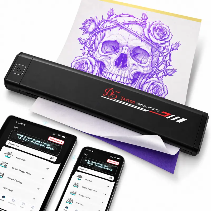 D5 Tattoo Stencil Printer with 10pcs Transfer Paper,Tattoo Printer Machine for Tattoo Artists& Beginners,Compatible with Phone&PC