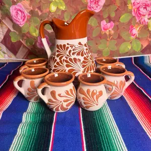 Beautiful Engove Pitcher color mamey Decorated and Made in Mexico with 6 Liters Capacity 1 5 Gallons Set Includes Matching Cups 355 mil Drinkware Jugs