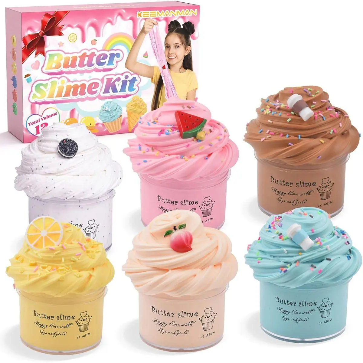 6 Pack Butter Slime Kit for Girls, Kids Slime, Toys for Ages 6-8 8-13 Girls Boys, Cool Girl Birthday Gifts Party Favors Cute Stuff Stocking Stuffers for 4 5 7 9 10 11 12 Year Old
