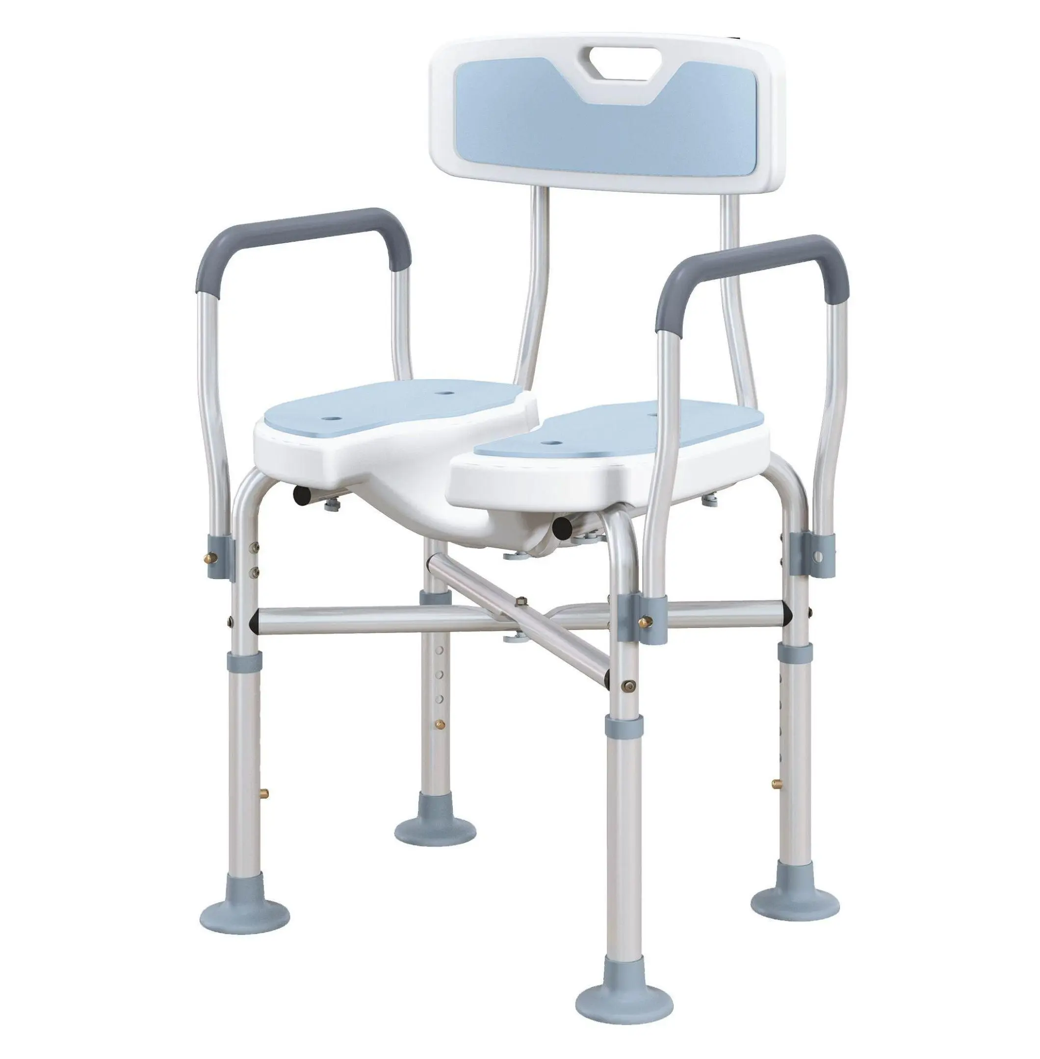 Shower Chair with Arms & Back, Adjustable Height Bath Seat - Anti-Slip, Padded HDPE, Elderly & Disabled Support - Light Blue