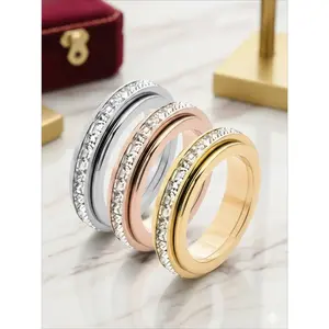 Women's 3-Pack Cubic Zirconia Spinner Anxiety Rings - Kinetic Geometric Cube Rings, Fidgets Stress Relief Sports Wristbands, Gift-Ready Costume Jewelry (Sizes 6-12)