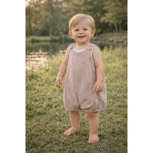 Classic Brown Gingham Baby Bubble Romper