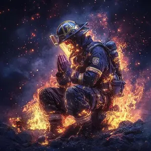 5D DIY Full Drill Round Diamond Painting - Diamond Painting Kit Firefighter, Flame. Mosaic Canvas DIY Wall Art, Home Wall Decoration.