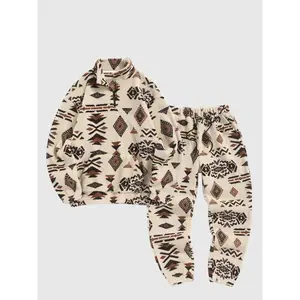 Men's Ethnic Pattern Zip Up Hoodie & Pants Two-Piece Set, Casual Long Sleeve Hooded Sweatshirt & Trousers for Fall & Winter, Men's Two-piece Outfits for Daily Wear