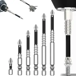 K5-6pcs Impact-Resistant Non-Slip Bit Set Titanium Alloy Cross Head High Magnetic Screwdriver Drill Bit for Impact Drivers