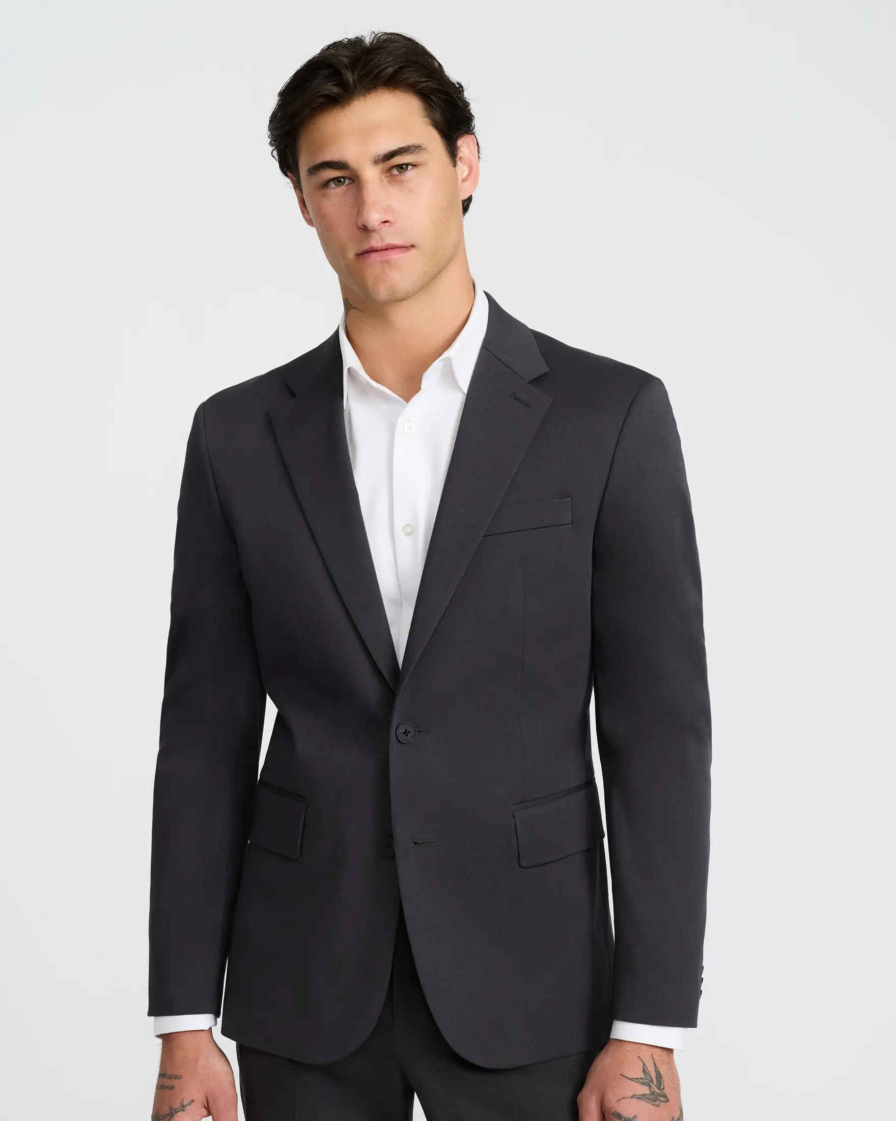 Express Slim Dark Gray Cotton-Blend Suit Jacket, Formal Wear, Stretch, Long Sleeve, Sleeves