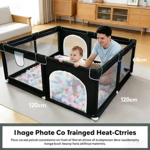 Dark gray baby playpen, breathable mesh toddler play yard, compact foldable baby activity pen for the living room, mom hacks baby gear